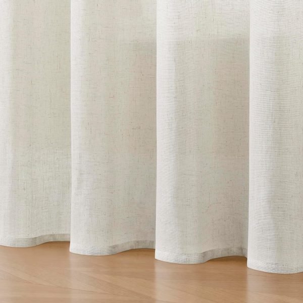 Linen Curtains for Living Room,Semi-Sheer Curtains 90 Inches Long,Living Room Curtains 2 Panel Sets,White Curtains Pinch Pleated Curtains & Drapes(W52 x L90 Inch, Off-White)