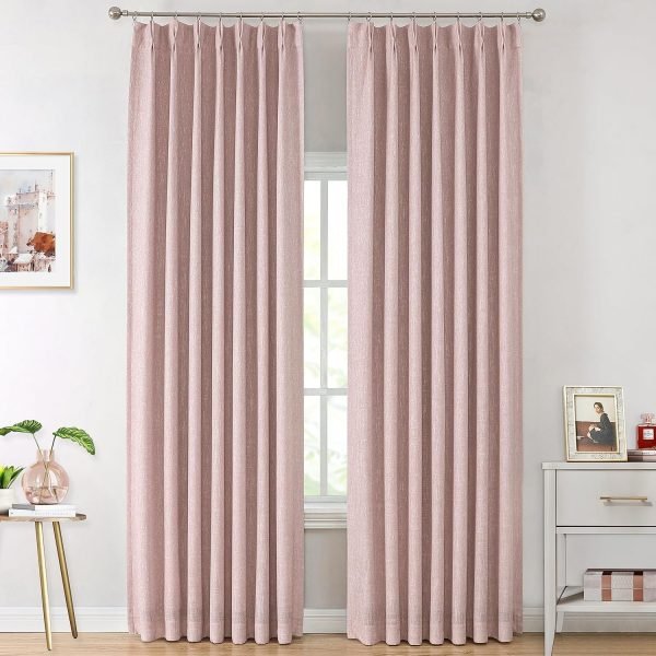 Natural Full Blackout Curtains Linen Blended Darkening Window Curtains 84 inch for Living Room Bedroom Thermal Insulated Pinch Pleat Drapes with Hooks 2 Panel 40"Wx84"L