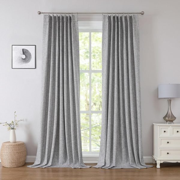 Linen Blended Pinch Pleated Drapes,Blackout and Thermal Insulated Noise Reducing Pleated Curtains for Bedroom Nursery,Backtab 108 Inches with 9 Hooks,40"x108", 1 Panel,Natural Beige
