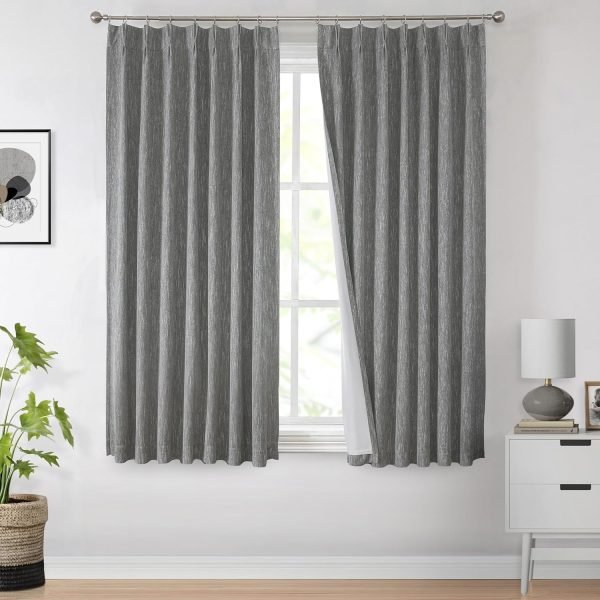 Natural Full Blackout Curtains Linen Blended Darkening Window Curtains 84 inch for Living Room Bedroom Thermal Insulated Pinch Pleat Drapes with Hooks 2 Panel 40"Wx84"L