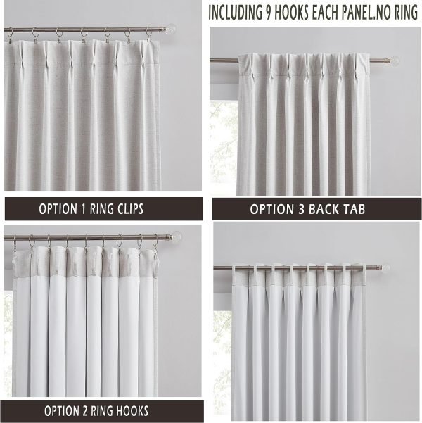 Linen Blended Pinch Pleated Drapes,Blackout and Thermal Insulated Noise Reducing Pleated Curtains for Bedroom Nursery,Backtab 108 Inches with 9 Hooks,40"x108", 1 Panel,Natural Beige