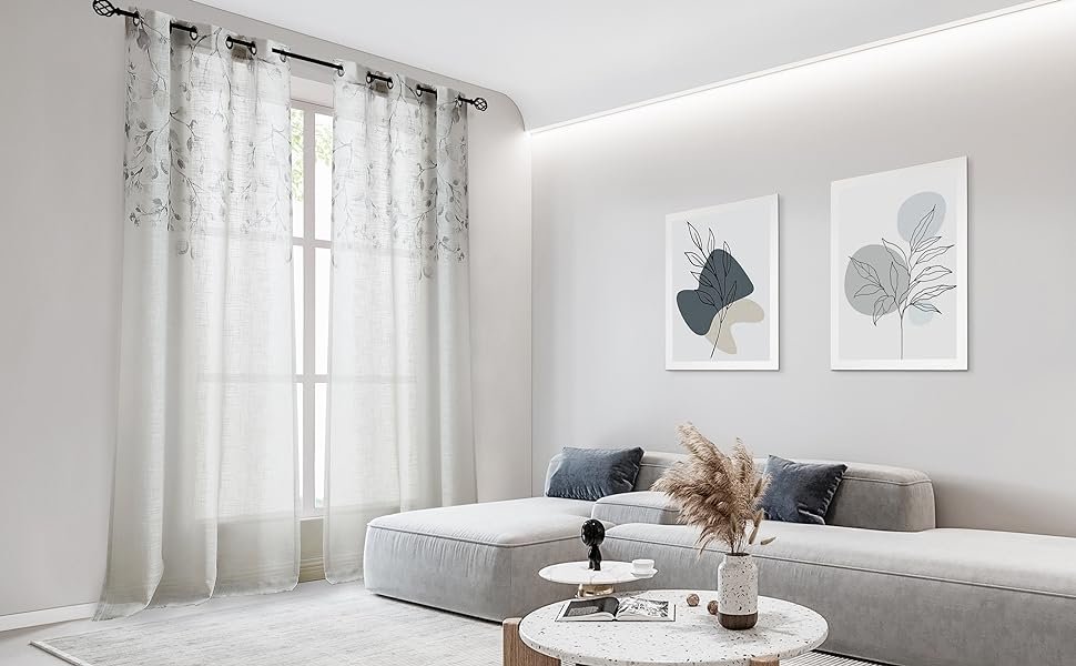 leaf floral print sheer curtain