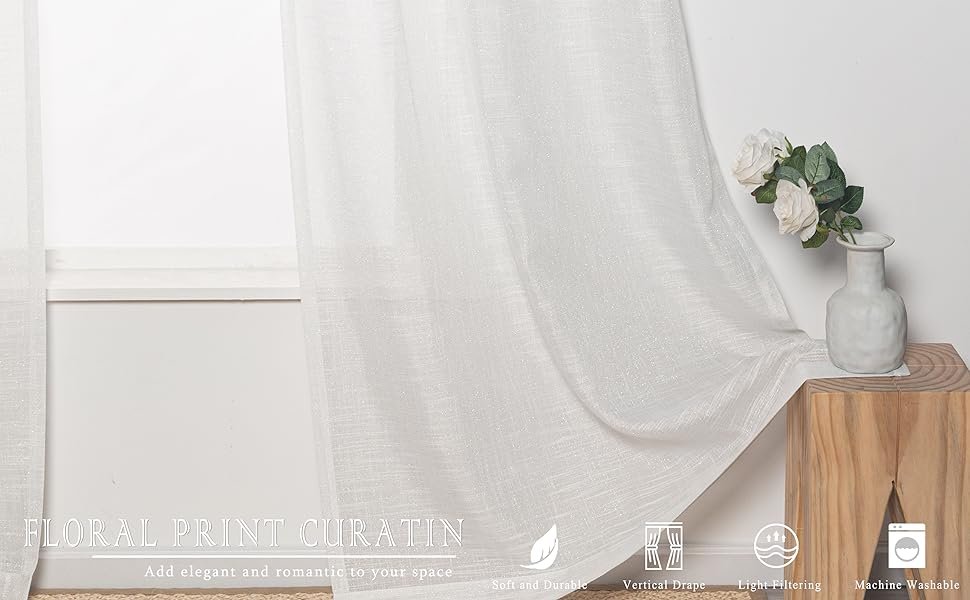 leaf floral print sheer curtain