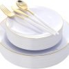 Gold Plastic Plates with Disposable Silverware, Gold Cutlery with White Handle