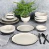 Double Bowl Dinnerware Set, Service for 4 (16pcs), White and Black