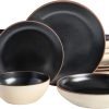 Double Bowl Dinnerware Set, Service for 4 (16pcs), White and Black