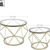 Gold Coffee Table, Round End Table Set of 2, Coffee Table with Metal Frame and Tempered Glass Top, Modern Accent Side Table