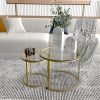Gold Nesting Coffee Table Set of 2, Small Glass Round Nesting Tables for Living Room Bedroom, Accent Tea Table with Metal Frame