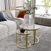 Gold Nesting Coffee Table Set of 2, Small Glass Round Nesting Tables for Living Room Bedroom, Accent Tea Table with Metal Frame