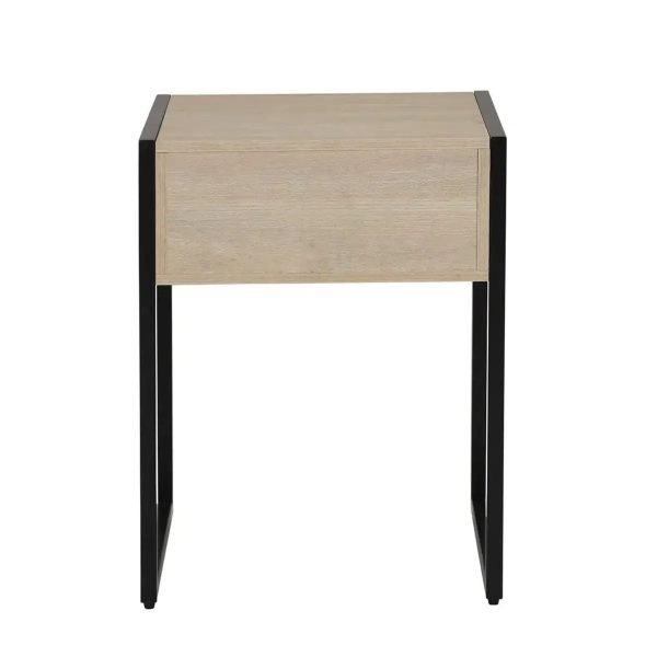 Industrial Bedroom Nightstand, 1 Drawer, Beige Oak