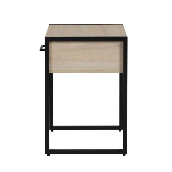 Industrial Bedroom Nightstand, 1 Drawer, Beige Oak