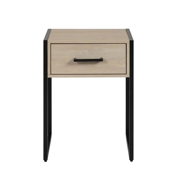 Industrial Bedroom Nightstand, 1 Drawer, Beige Oak
