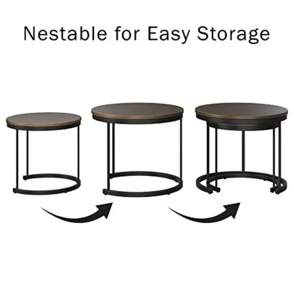 Industrial-Woodgrain-Round-Coffee-Table-Set-Nesting-End-Tables-Living-Room-Office-Craft-Display-Snack-Plate_c7045db7-10bd-4867-baa1-9872e3f47236 Industrial Woodgrain Round Coffee Table Set Nesting End Tables Living Room Office Craft Display Snack Plate Spot Brown Walnut