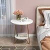 Modern Faux Marble End Table with Dual-Layer Storage Small Coffee Accent Table Living Room White and Gold Hairpin Legs Sturdy