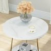 Modern Faux Marble End Table with Dual-Layer Storage Small Coffee Accent Table Living Room White and Gold Hairpin Legs Sturdy