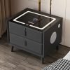 Modern Style Intelligent Bedside Table 2 Drawers Faux Leather Nightstands with Wireless Charging Bluetooth Speaker Side Cabinet