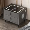 Modern Style Intelligent Bedside Table 2 Drawers Faux Leather Nightstands with Wireless Charging Bluetooth Speaker Side Cabinet