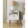 Nightstand,Small Bedside Table with Gold Frame,White Night Stand,Bedside Furniture,Side Table with Drawer and Shelf for Bedroom