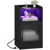 Nightstand with Power Outlet and LED Light, Side End Table with Storage Cabinet, Modern Bedside Table for Bedroom, Living Room