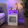 Nightstand with Power Outlet and LED Light, Side End Table with Storage Cabinet, Modern Bedside Table for Bedroom, Living Room