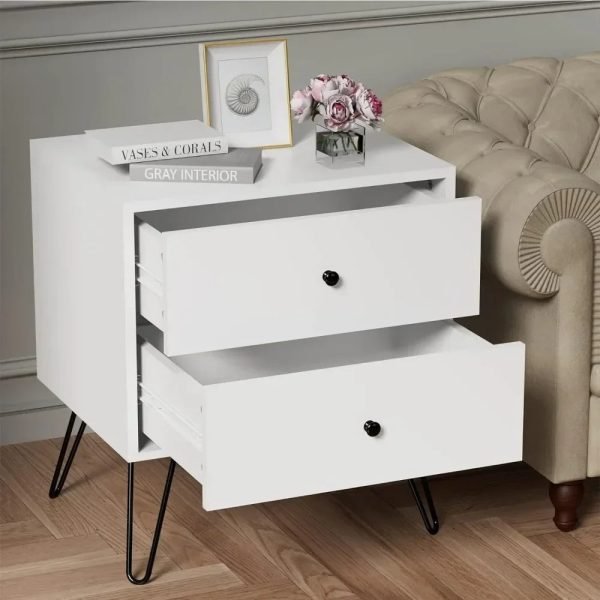 Nightstands，with 2 Storage Drawers Metal Legs Bedside Night Table for Storage in Bedroom, Stable Metal Frame，Nightstands