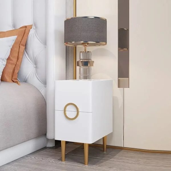 Nordic Bedroom Bedside Table Modern Narrow Rock Surface Nightstand 2 Drawers Wooden Bedroom Tables Night Stand