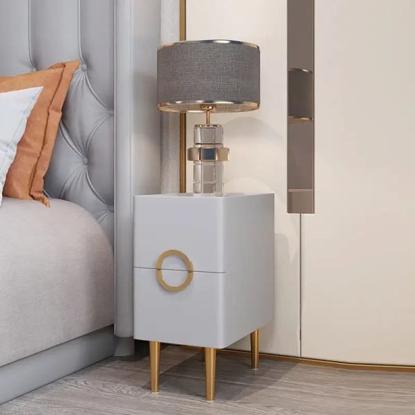 Nordic Bedroom Bedside Table Modern Narrow Rock Surface Nightstand 2 Drawers Wooden Bedroom Tables Night Stand