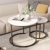 Round-Nesting-Coffee-Table-Side-Table-Set-of-2-End-Tables-for-Living-Room-Bedroom-Balcony Round Nesting Coffee Table Side Table Set of 2 End Tables for Living Room Bedroom Balcony,Faux Marble Wooden Table 31IN