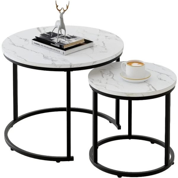 Round-Nesting-Coffee-Table-Side-Table-Set-of-2-End-Tables-for-Living-Room-Bedroom-Balcony_4fc1d3c7-adfd-4655-907d-bfe4115e78f5 Round Nesting Coffee Table Side Table Set of 2 End Tables for Living Room Bedroom Balcony,Faux Marble Wooden Table 31IN