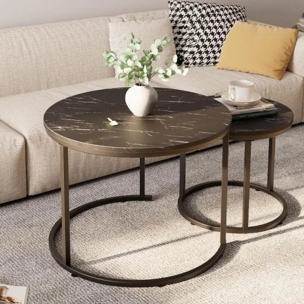 Round-Nesting-Coffee-Table-Side-Table-Set-of-2-End-Tables-for-Living-Room-Bedroom-Balcony_837b193b-82ee-4476-8fea-2b5a5d88fab4 Round Nesting Coffee Table Side Table Set of 2 End Tables for Living Room Bedroom Balcony,Faux Marble Wooden Table 31IN