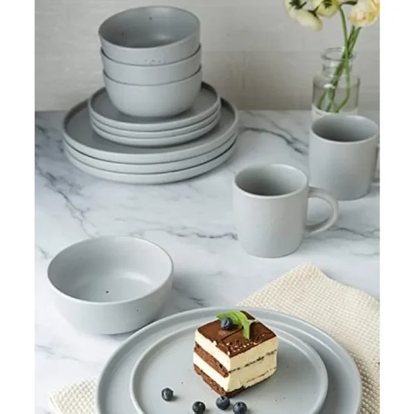 12 Piece Plates and Bowls Set, Speckled Dinnerware Sets for 4, Matte Dish Set, Microwave and Dishwasher Safe, tableware