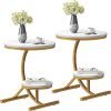 Modern 2-Tier Round End Table with Storage Shelf Faux Marble Top Gold C-Shaped Legs Sofa Side Table