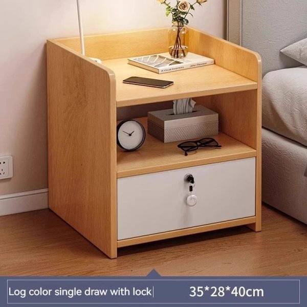 Simple Modern Nordic Bedside Table Drawer with Lock Storage Nightstand Sideboard Multi-Layer Storage Cabinet Bedroom Furniture