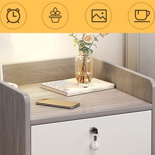 Simple Modern Nordic Bedside Table Drawer with Lock Storage Nightstand Sideboard Multi-Layer Storage Cabinet Bedroom Furniture