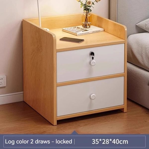 Simple Modern Nordic Bedside Table Drawer with Lock Storage Nightstand Sideboard Multi-Layer Storage Cabinet Bedroom Furniture