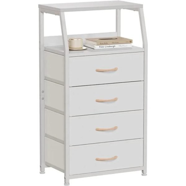 Tall 4 Drawers Dresser, Vertical Storage Tower for Bedroom,  Closet Organizer, Bedside Table , Wood Top, nightstand