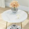Faux Marble End Table, 2 Tier Round Side Table with Shelves, Modern Gold Nightstand Bedside Table Small Coffee Table