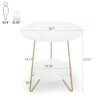 Faux Marble End Table, 2 Tier Round Side Table with Shelves, Modern Gold Nightstand Bedside Table Small Coffee Table