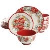Vintage Floral 12-Piece Dinnerware Set, Teal
