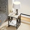 White Marble Top Side Table Sofa End Table Bedside Nightstand Black Coated Frame