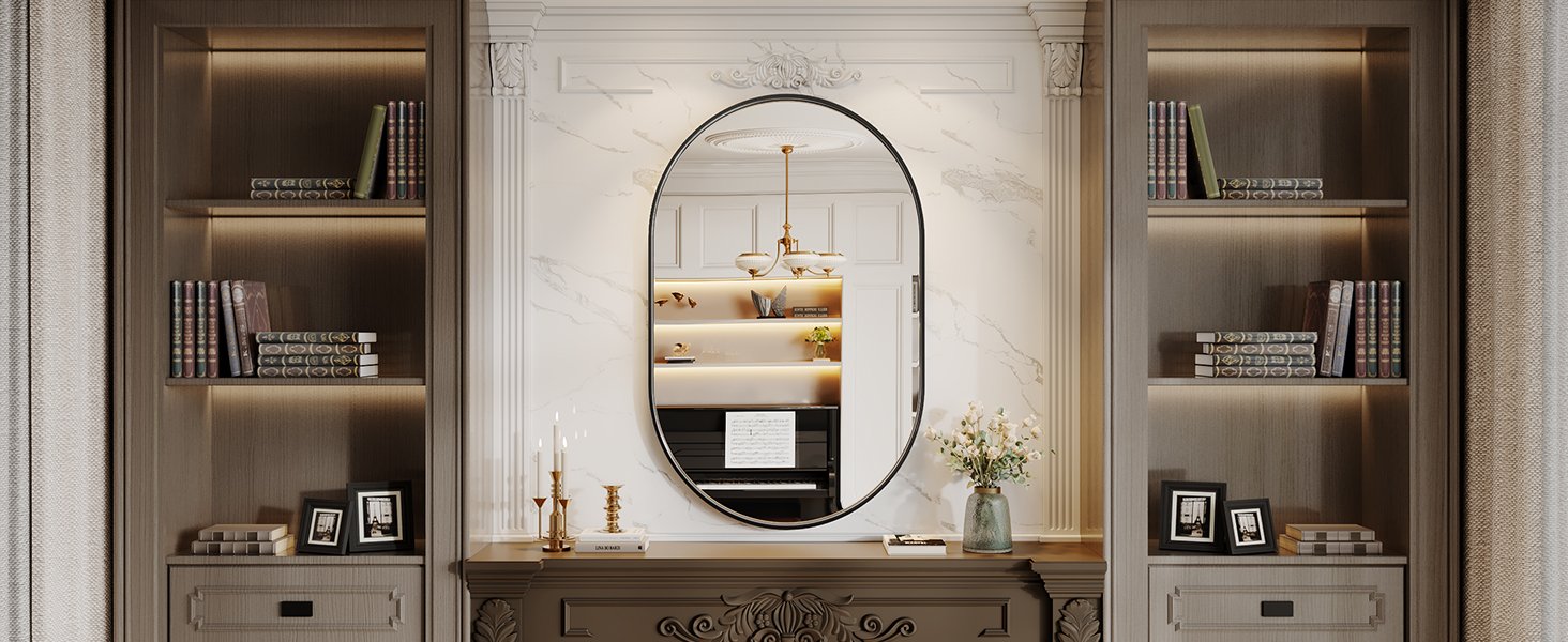 Black Oval Mirror for Rest Room