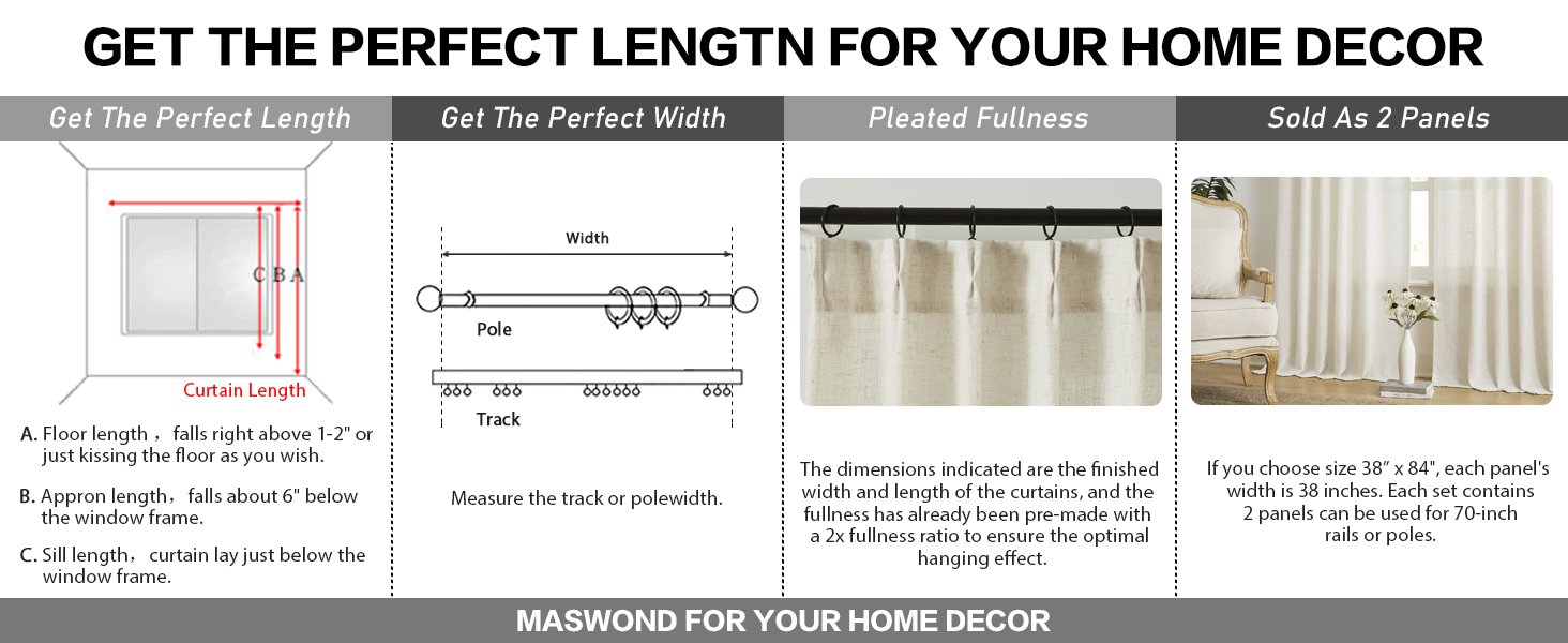 Pinch Pleated Window Curtains Pinch Pleat Back Tab Light Filtering Drapes with Hooks Boho Farmhouse