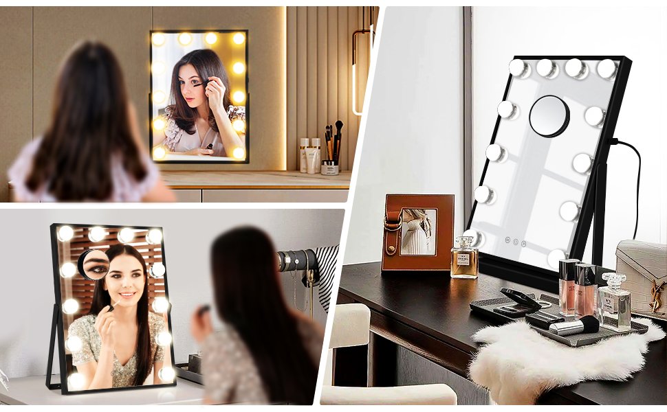 3in1 vanity mirror with lights for makeup desk HVM12BSBK A+