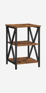 VASAGLE End Table, Nightstand with Storage and X-Shaped Steel Frame