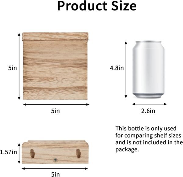 Fixwal Floating Shelves for Wall, Rustic Wood Small Wall Mounted Shelves for Bedroom, Living Room, Kitchen, Bathroom Decor, Set of 4, 5 x 5 Inches (Carbonized Black)