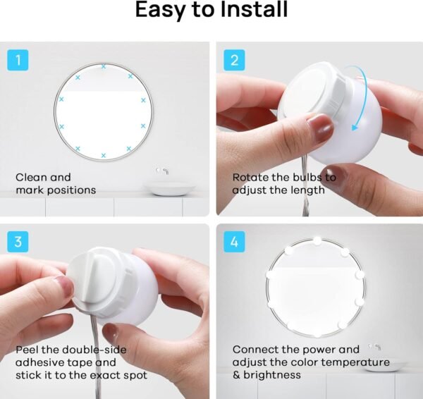 Consciot LED Vanity Lights For Mirror, Hollywood Style Vanity Lights With 10 Dimmable Bulbs, Adjustable Color & Brightness, USB Cable, Mirror Lights Stick on for Makeup Table Dressing Room, White