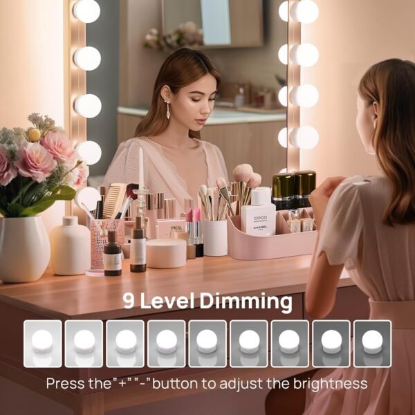 Consciot LED Vanity Lights For Mirror, Hollywood Style Vanity Lights With 10 Dimmable Bulbs, Adjustable Color & Brightness, USB Cable, Mirror Lights Stick on for Makeup Table Dressing Room, White